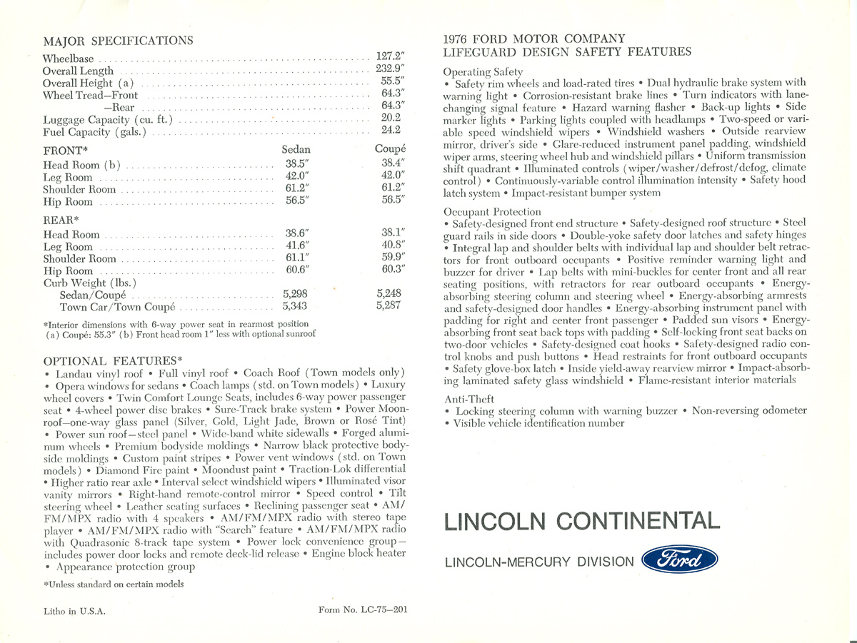 1976 Lincoln Continental Brochure Page 8